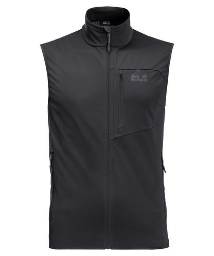 Tryck din logga på Termovästar från Jack Wolfskin - Anpassa Softshell-väst i färgen Svart för företag, föreningar och privatpersoner