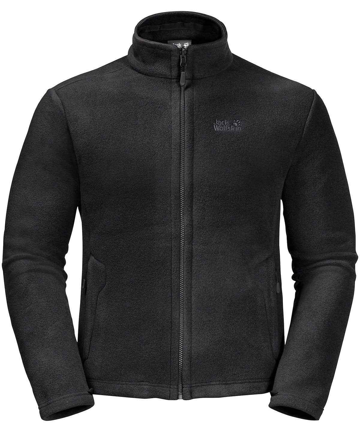 Tryck din logga på Fleece från Jack Wolfskin - Anpassa Mellanviktsfleece med hel dragkedja i färgen Svart för företag, föreningar och privatpersoner