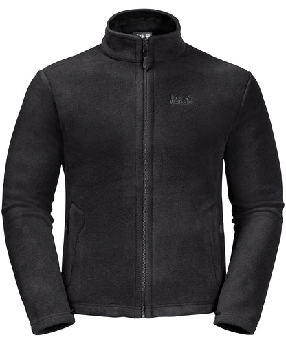 Tryck din logga på Fleece från Jack Wolfskin - Anpassa Mellanviktsfleece med hel dragkedja i färgen Svart för företag, föreningar och privatpersoner