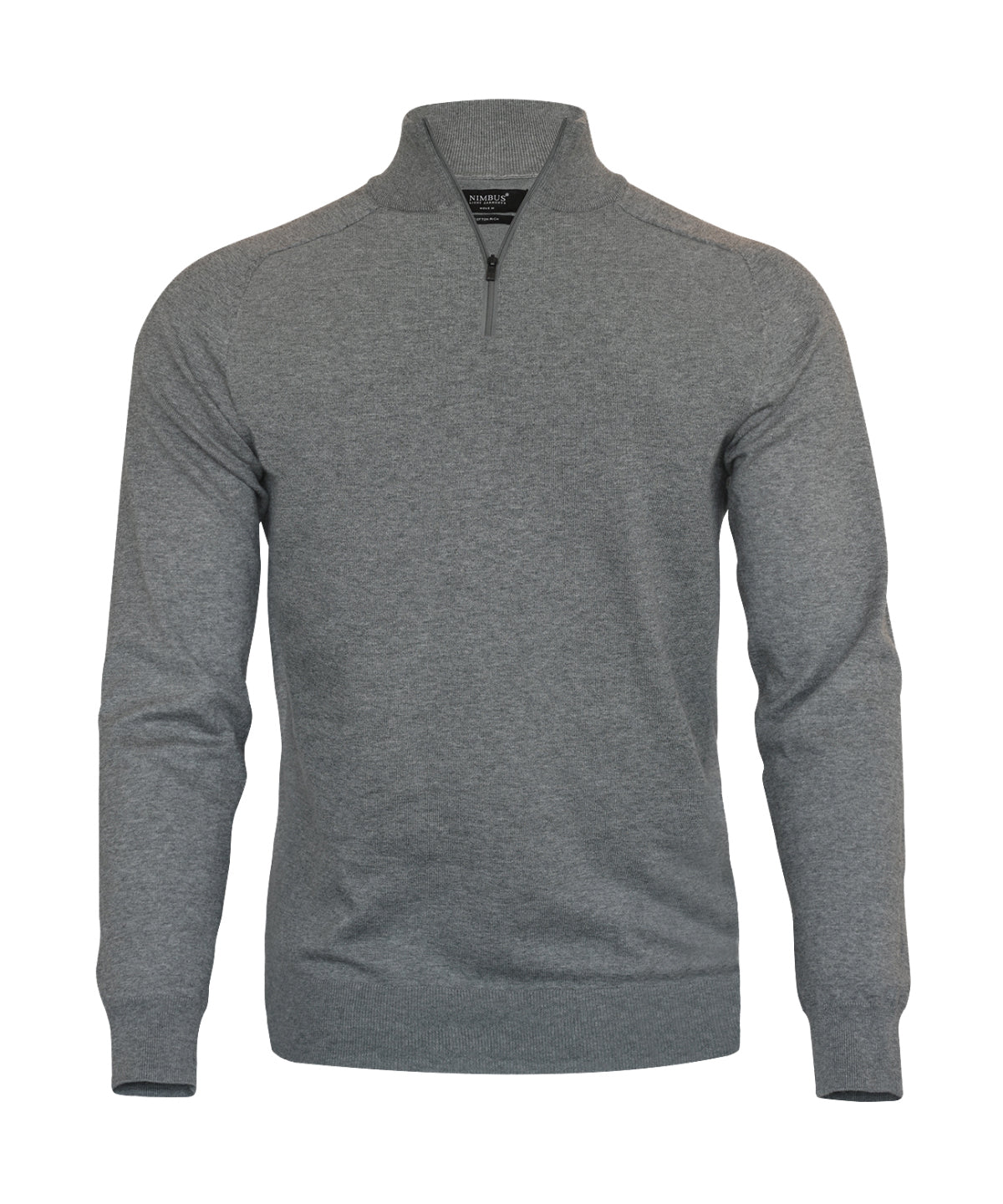 Tryck din logga på Stickade tröjor från Nimbus - Anpassa Brighton 1/4-zip i färgen Mellangrå för företag, föreningar och privatpersoner