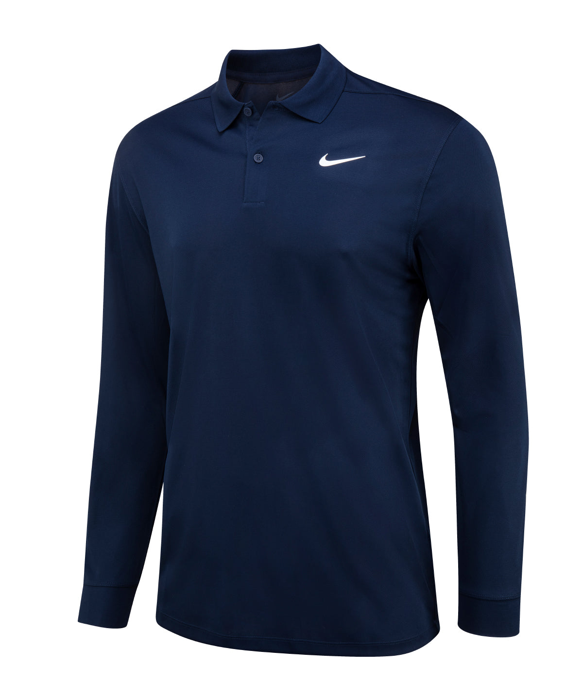Tryck din logga på Piké från Nike - Anpassa Nike Dri-FIT Victory solid Piké med lång ärm i färgen Marinblå för företag, föreningar och privatpersoner