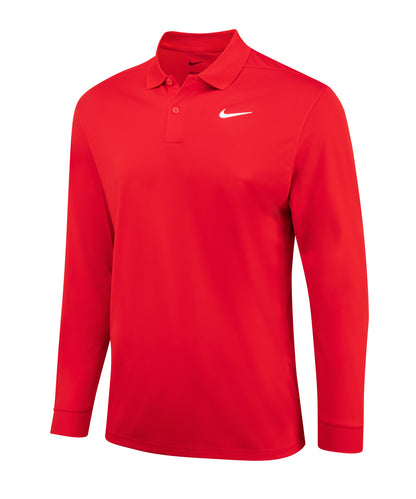 Tryck din logga på Piké från Nike - Anpassa Nike Dri-FIT Victory solid Piké med lång ärm i färgen Mellan röd för företag, föreningar och privatpersoner