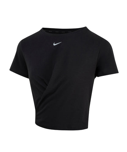 Tryck din logga på T-shirts från Nike - Anpassa Dam Nike One Luxe Dri-FIT kortärmad topp med standard twist i färgen Svart XXS för företag, föreningar och privatpersoner