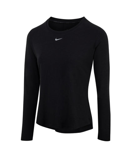 Tryck din logga på T-shirts från Nike - Anpassa Dam Nike One Luxe Dri-FIT långärmad topp med standardpassform i färgen Svart XXS för företag, föreningar och privatpersoner