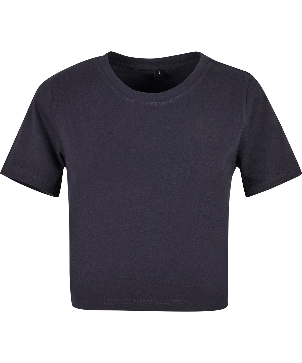 Tryck din logga på T-shirts från New Morning Studios - Anpassa Dam Cropped Tee i färgen Marinblå för företag, föreningar och privatpersoner
