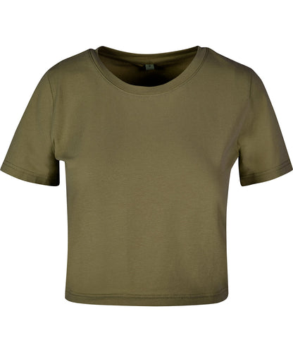 Tryck din logga på T-shirts från New Morning Studios - Anpassa Dam Cropped Tee i färgen Oliv för företag, föreningar och privatpersoner