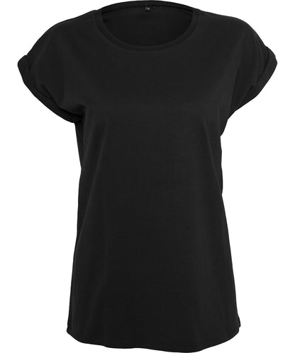 Tryck din logga på T-shirts från New Morning Studios - Anpassa Regular T-shirt med förlängda axlar - Dam i färgen Svart för företag, föreningar och privatpersoner