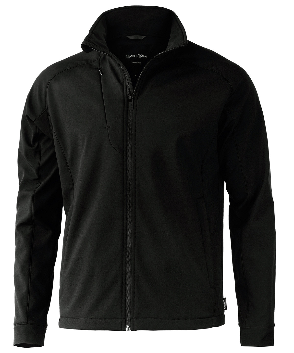 Tryck din logga på Softshelljackor från Nimbus - Anpassa Livingston 4-vägs stretch softshell i färgen Svart för företag, föreningar och privatpersoner