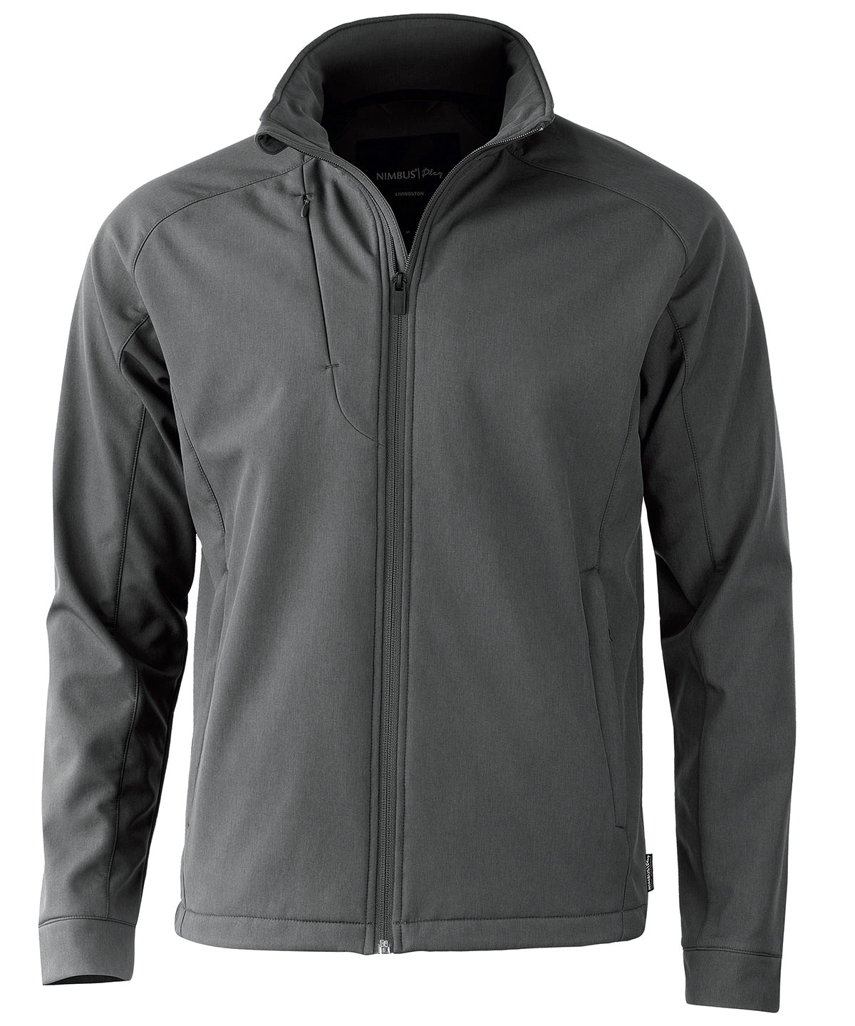 Tryck din logga på Softshelljackor från Nimbus - Anpassa Livingston 4-vägs stretch softshell i färgen Mellangrå för företag, föreningar och privatpersoner