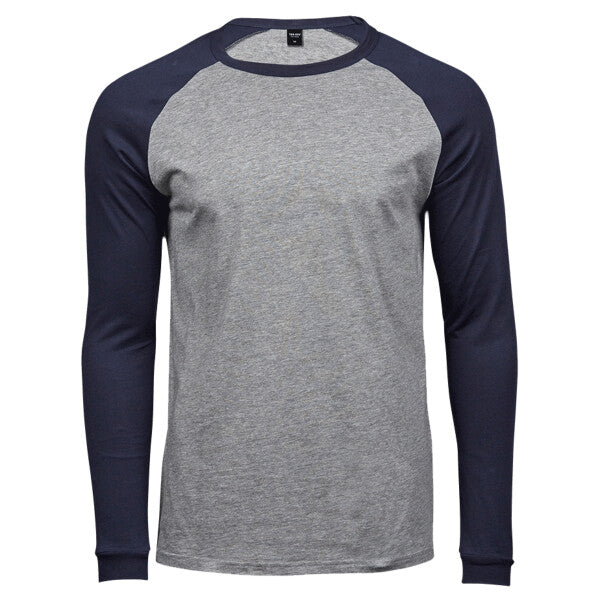 Tryck din logga på från Impala Print Shop - Anpassa TEE JAYS Tee Jays Long Sleeve Baseball T-Shirt TJ5072 i färgen French Navy för företag, föreningar och privatpersoner