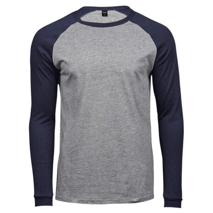 Tryck din logga på från Impala Print Shop - Anpassa TEE JAYS Tee Jays Long Sleeve Baseball T-Shirt TJ5072 i färgen French Navy för företag, föreningar och privatpersoner