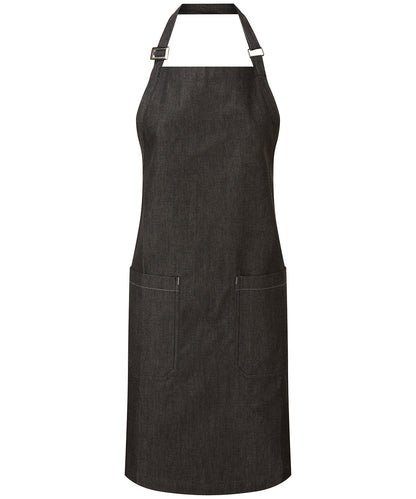 Tryck din logga på Förkläden från Premier - Anpassa Haklappsförkläde i bomullsdenim, ekologiskt och Fairtrade-certifierat i färgen Svart One Size för företag, föreningar och privatpersoner