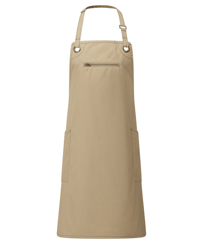 Tryck din logga på Förkläden från Premier - Anpassa Barley Bib-förkläde med kontraststickning i färgen Khaki One Size för företag, föreningar och privatpersoner