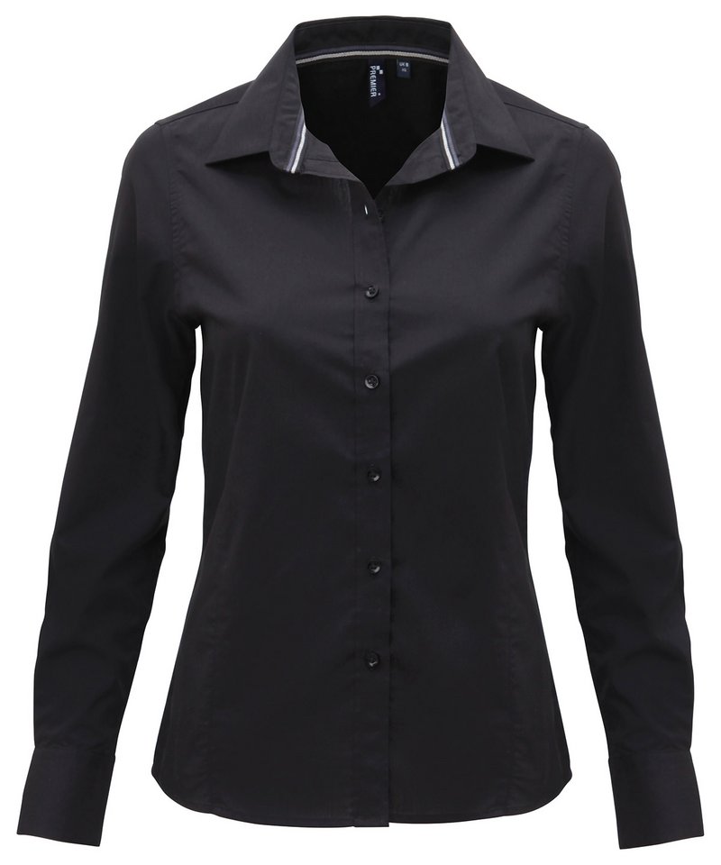 Tryck din logga på Skjortor från Premier - Anpassa Långärmad figursydd "Friday bar shirt" för damer i färgen Svart för företag, föreningar och privatpersoner
