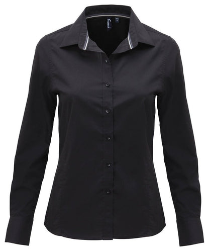 Tryck din logga på Skjortor från Premier - Anpassa Långärmad figursydd "Friday bar shirt" för damer i färgen Svart för företag, föreningar och privatpersoner