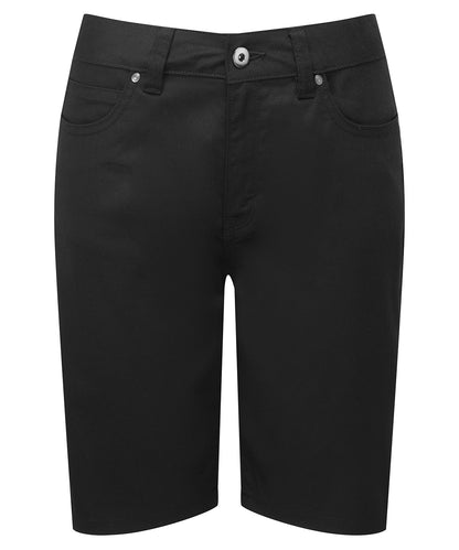 Tryck din logga på Shorts från Premier - Anpassa Dam performance chino shorts i färgen Svart för företag, föreningar och privatpersoner