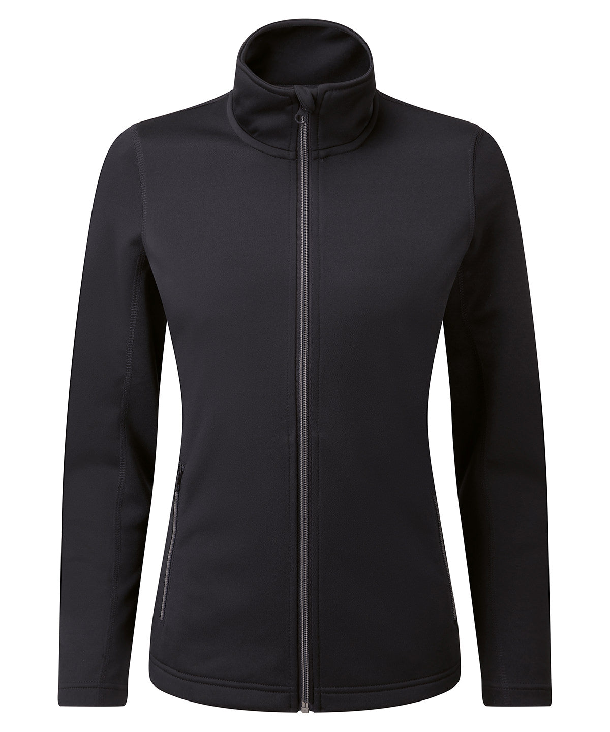 Tryck din logga på Sweatshirts från Premier - Anpassa Premier - Sweatshirt med Genomgående Dragkedja för Damer, Spun Dyed Sustainable i färgen Svart för företag, föreningar och privatpersoner