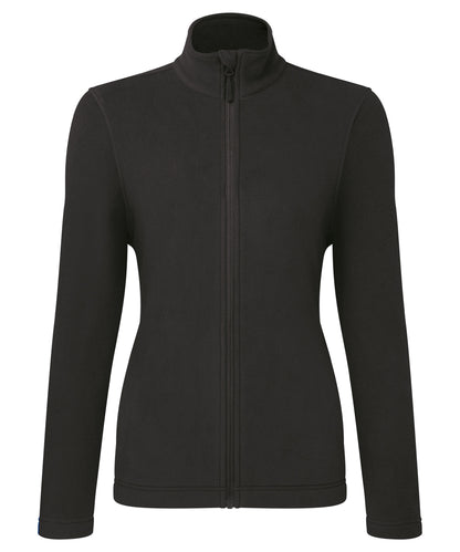 Tryck din logga på Fleece från Premier - Anpassa Dam Recyclight microfleece med hel dragkedja i färgen Svart för företag, föreningar och privatpersoner