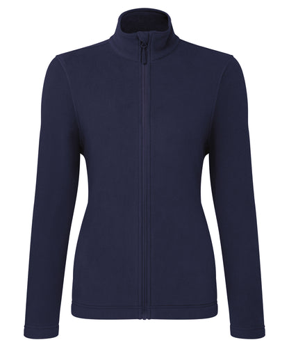 Tryck din logga på Fleece från Premier - Anpassa Dam Recyclight microfleece med hel dragkedja i färgen Marinblå för företag, föreningar och privatpersoner