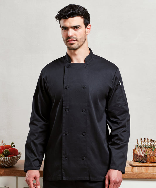 Tryck din logga på Kock Jackor från Premier - Anpassa Chef's Coolchecker långärmad jacka i färgen för företag, föreningar och privatpersoner