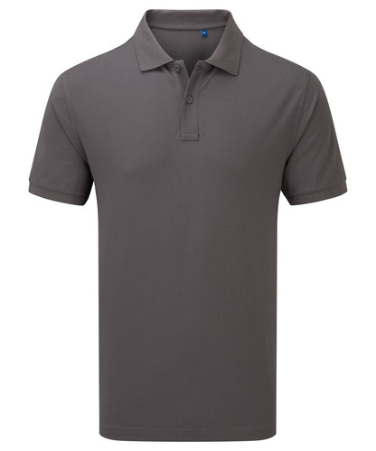 Tryck din logga på Piké från Premier - Anpassa Essential Unisex Short Sleeve Workwear Polo i färgen Mörkgrå för företag, föreningar och privatpersoner