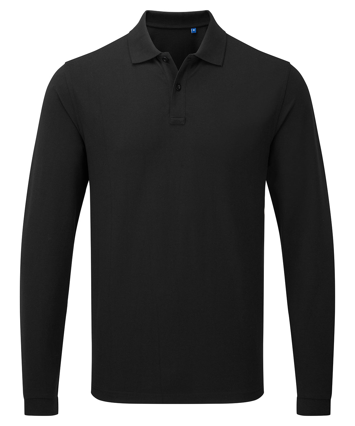 Tryck din logga på Piké från Premier - Anpassa Essential Unisex Long Sleeve Workwear Polo i färgen Svart för företag, föreningar och privatpersoner