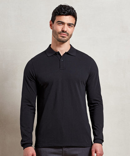Tryck din logga på Piké från Premier - Anpassa Essential Unisex Long Sleeve Workwear Polo i färgen för företag, föreningar och privatpersoner