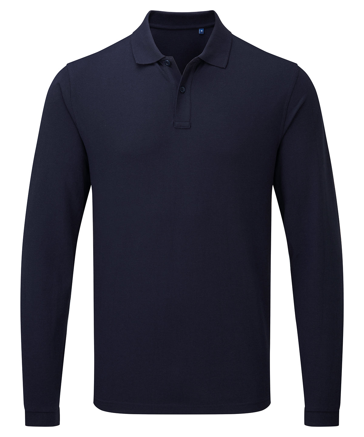 Tryck din logga på Piké från Premier - Anpassa Essential Unisex Long Sleeve Workwear Polo i färgen Marinblå för företag, föreningar och privatpersoner