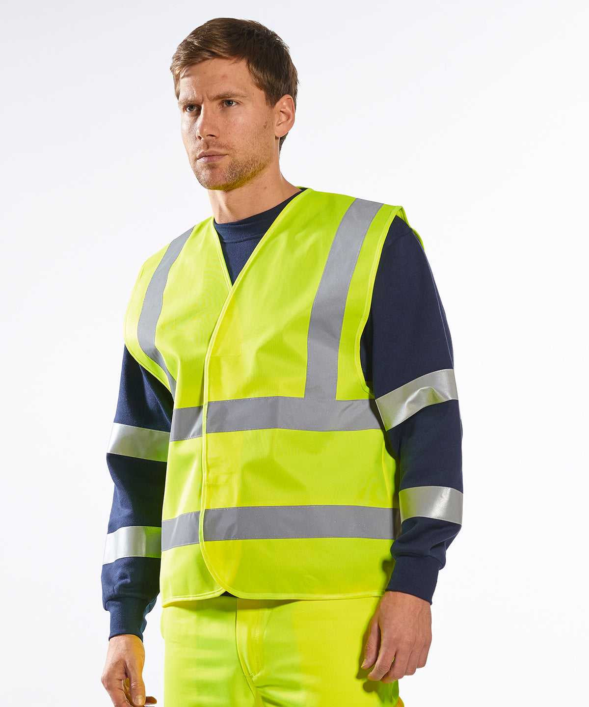 Tryck din logga på Skyddsvästar från Portwest - Anpassa Hi-vis-väst med två band och bygel i färgen för företag, föreningar och privatpersoner