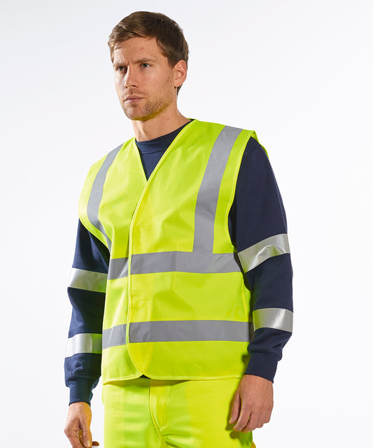 Tryck din logga på Skyddsvästar från Portwest - Anpassa Hi-vis-väst med två band och bygel i färgen för företag, föreningar och privatpersoner