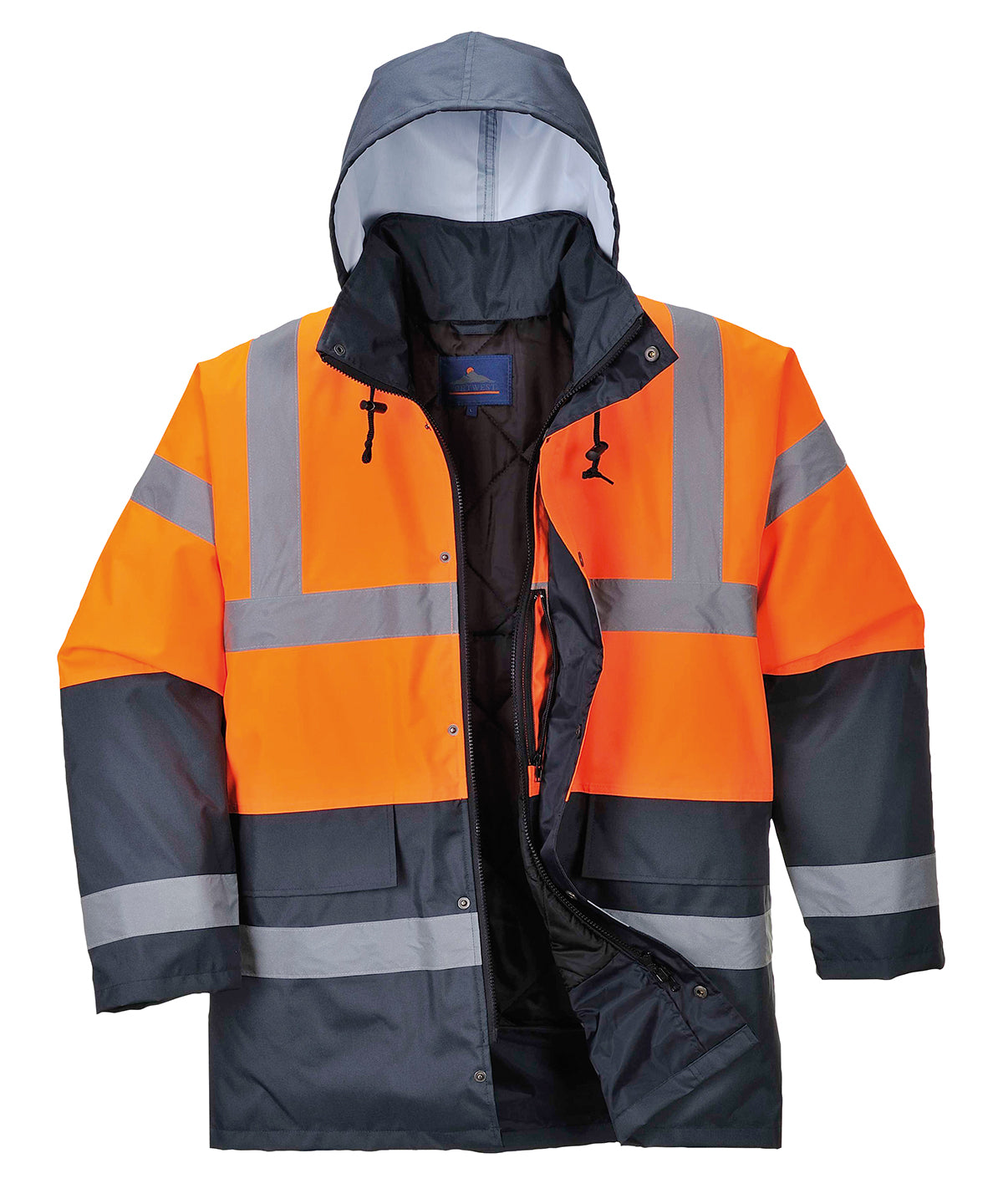 Tryck din logga på Jackor från Portwest - Anpassa Hi-vis trafikjacka i färgen Mellan Orange för företag, föreningar och privatpersoner
