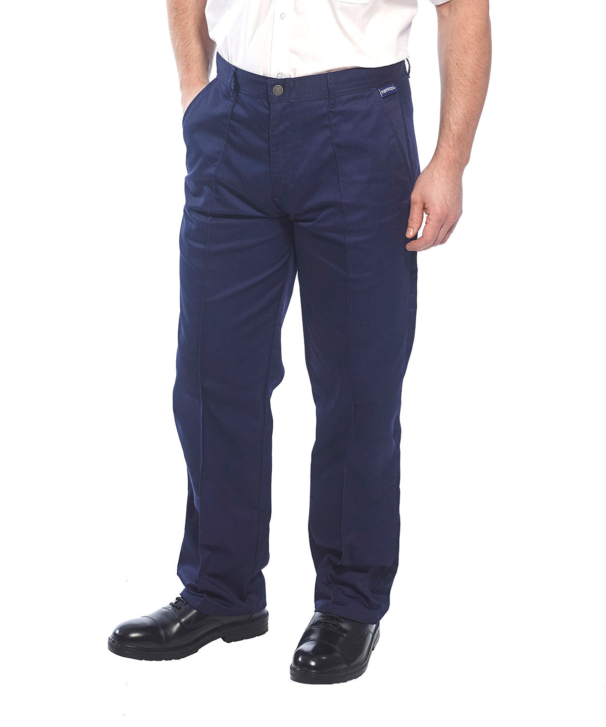 Tryck din logga på Byxor från Portwest - Anpassa Preston byxor normal passform i färgen för företag, föreningar och privatpersoner