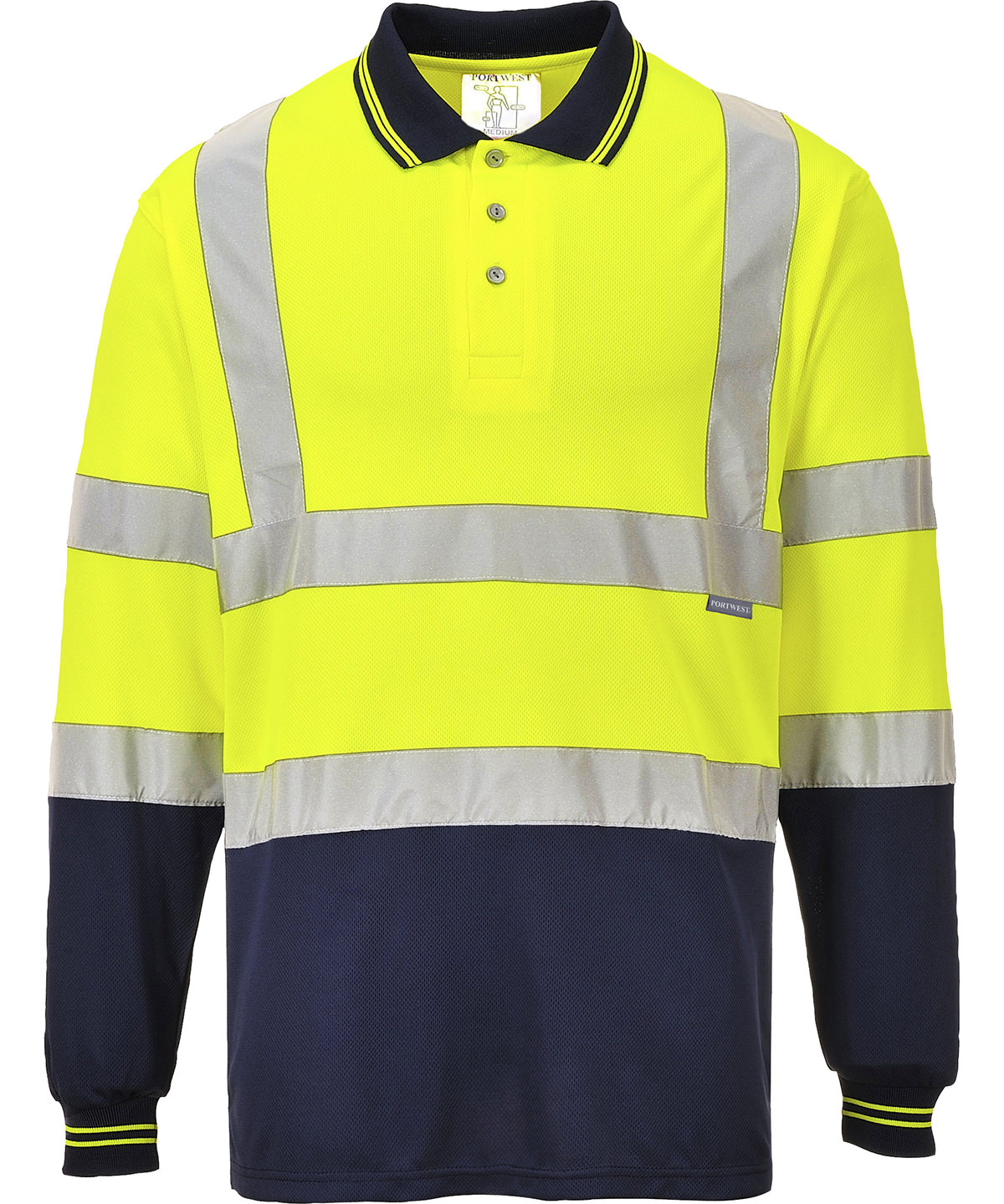 Tryck din logga på Piké från Portwest - Anpassa Two Tone Long Sleeve Polo i färgen för företag, föreningar och privatpersoner