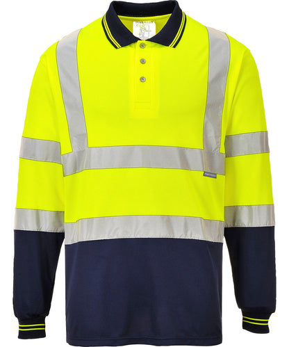 Tryck din logga på Piké från Portwest - Anpassa Two Tone Long Sleeve Polo i färgen för företag, föreningar och privatpersoner