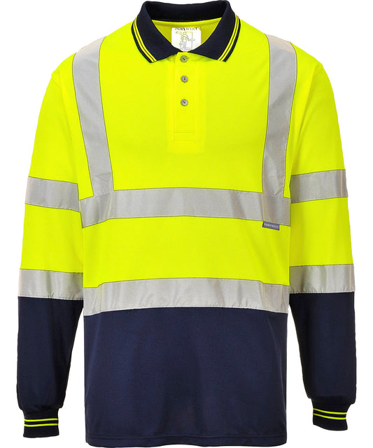 Tryck din logga på Piké från Portwest - Anpassa Two Tone Long Sleeve Polo i färgen för företag, föreningar och privatpersoner