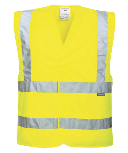 Tryck din logga på Skyddsvästar från Portwest - Anpassa Eco Hi-vis-väst i färgen Neon gul för företag, föreningar och privatpersoner
