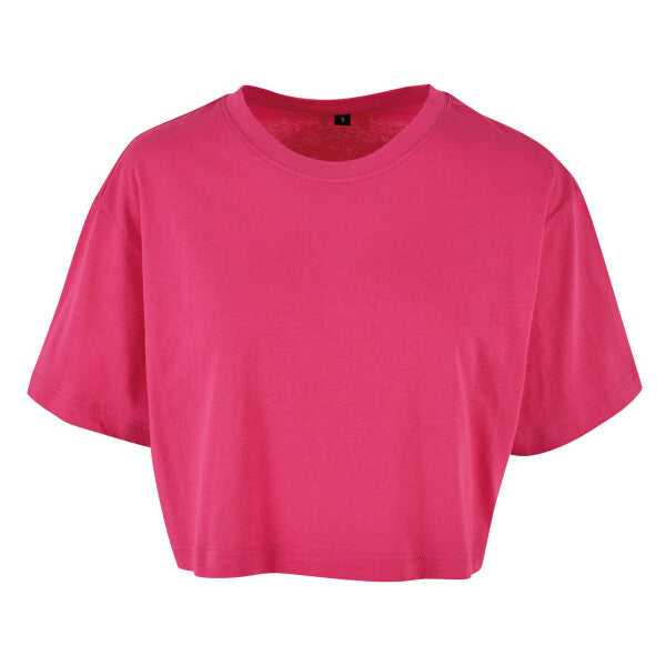 Tryck din logga på från Impala Print Shop - Anpassa BUILD YOUR BRAND Women’s short oversized tee BY264 i färgen Hot Pink för företag, föreningar och privatpersoner