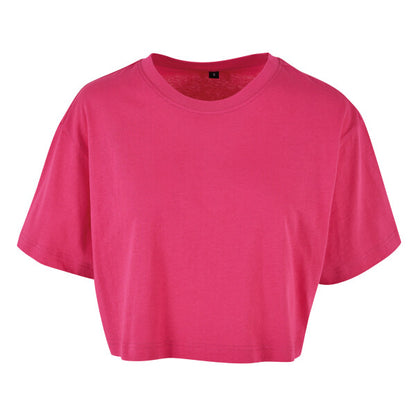 Tryck din logga på från Impala Print Shop - Anpassa BUILD YOUR BRAND Women’s short oversized tee BY264 i färgen Hot Pink för företag, föreningar och privatpersoner
