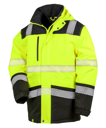 Tryck din logga på Softshelljackor från Result Safeguard - Anpassa Tryckbar softshell skyddsrock i färgen Neon gul för företag, föreningar och privatpersoner