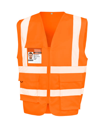Tryck din logga på Skyddsvästar från Result Safeguard - Anpassa Kraftig säkerhetslinne i polycotton i färgen Neon orange för företag, föreningar och privatpersoner
