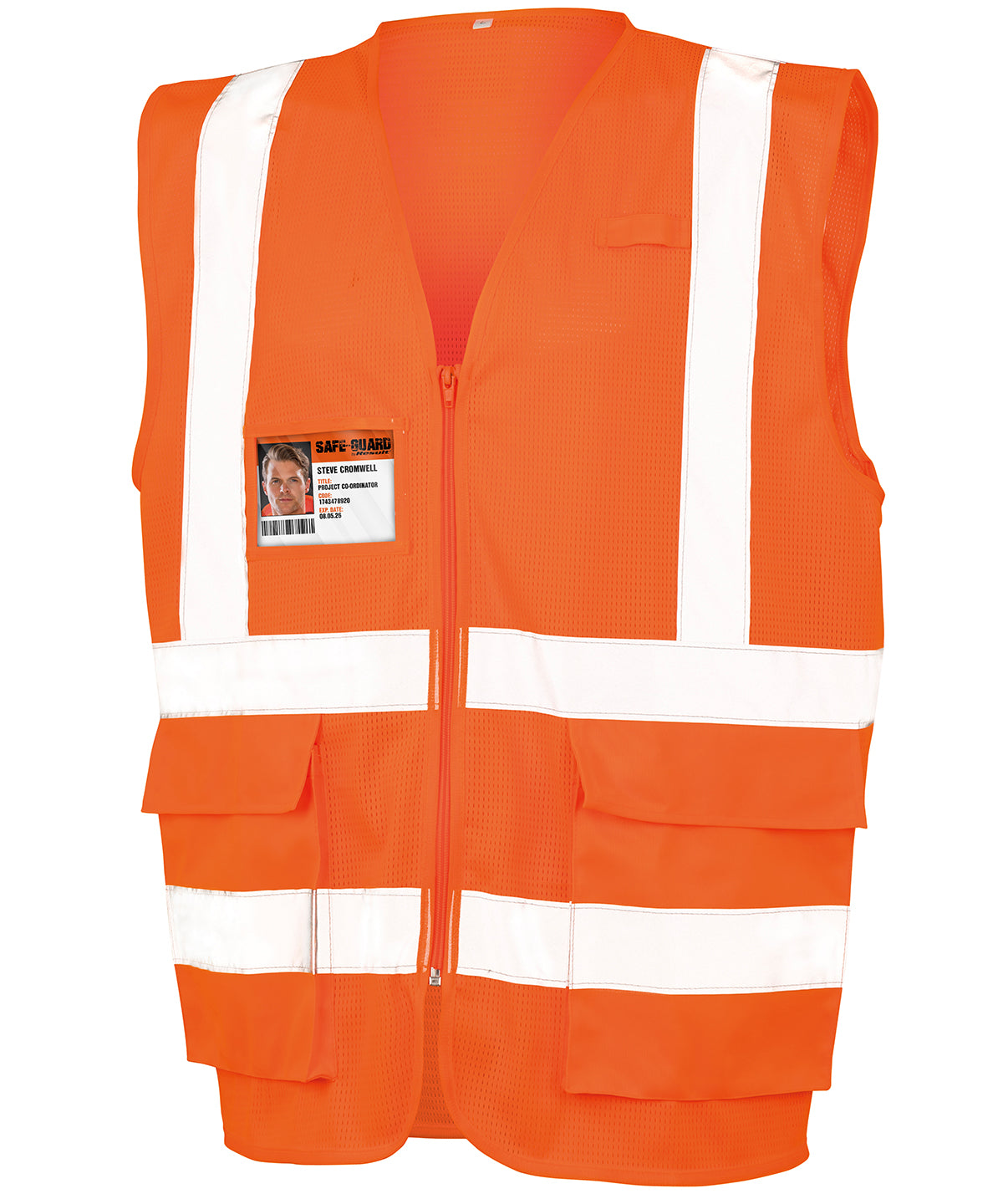 Tryck din logga på Skyddsvästar från Result Safeguard - Anpassa Säkerhetsväst i cool mesh för Executive i färgen Neon orange för företag, föreningar och privatpersoner