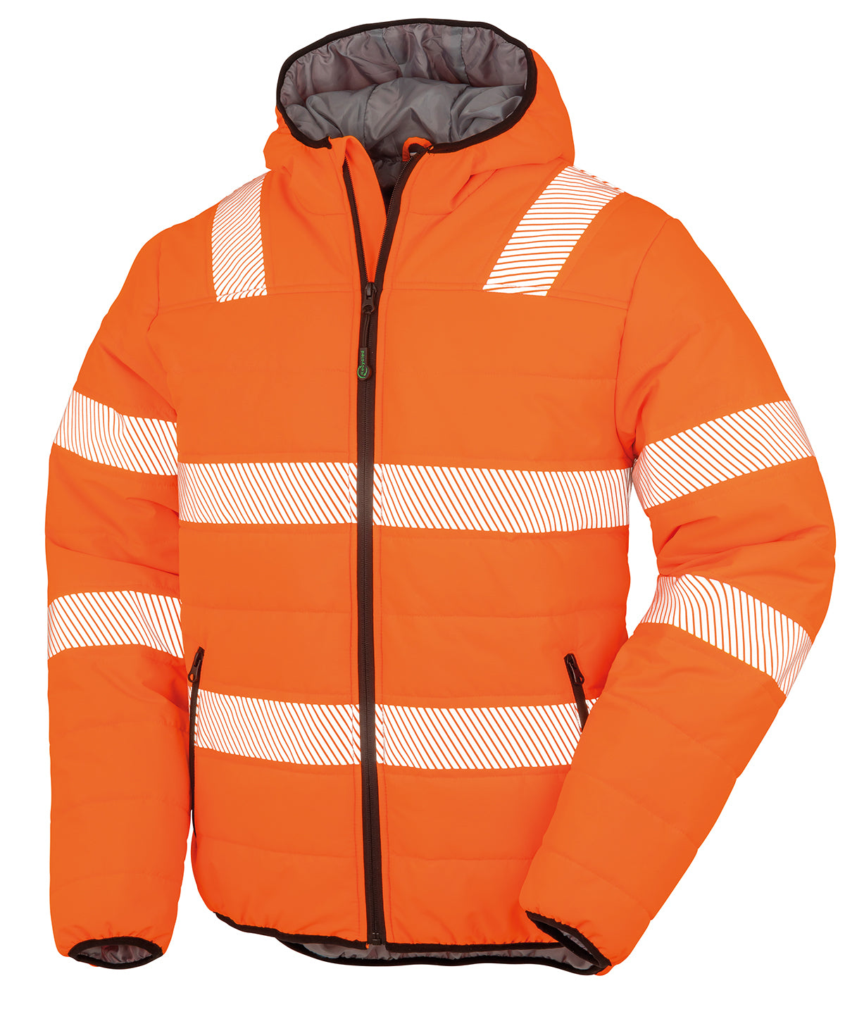 Tryck din logga på Jackor från Result Genuine Recycled - Anpassa Vadderad skyddsjacka av återvunnen ripstop i färgen Neon orange för företag, föreningar och privatpersoner