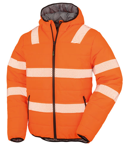 Tryck din logga på Jackor från Result Genuine Recycled - Anpassa Vadderad skyddsjacka av återvunnen ripstop i färgen Neon orange för företag, föreningar och privatpersoner