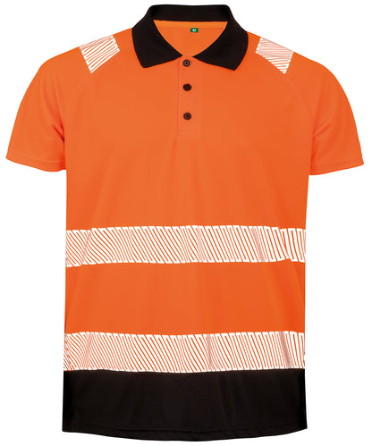 Tryck din logga på Piké från Result Genuine Recycled - Anpassa Recycled Safety Polo i färgen Neon orange för företag, föreningar och privatpersoner
