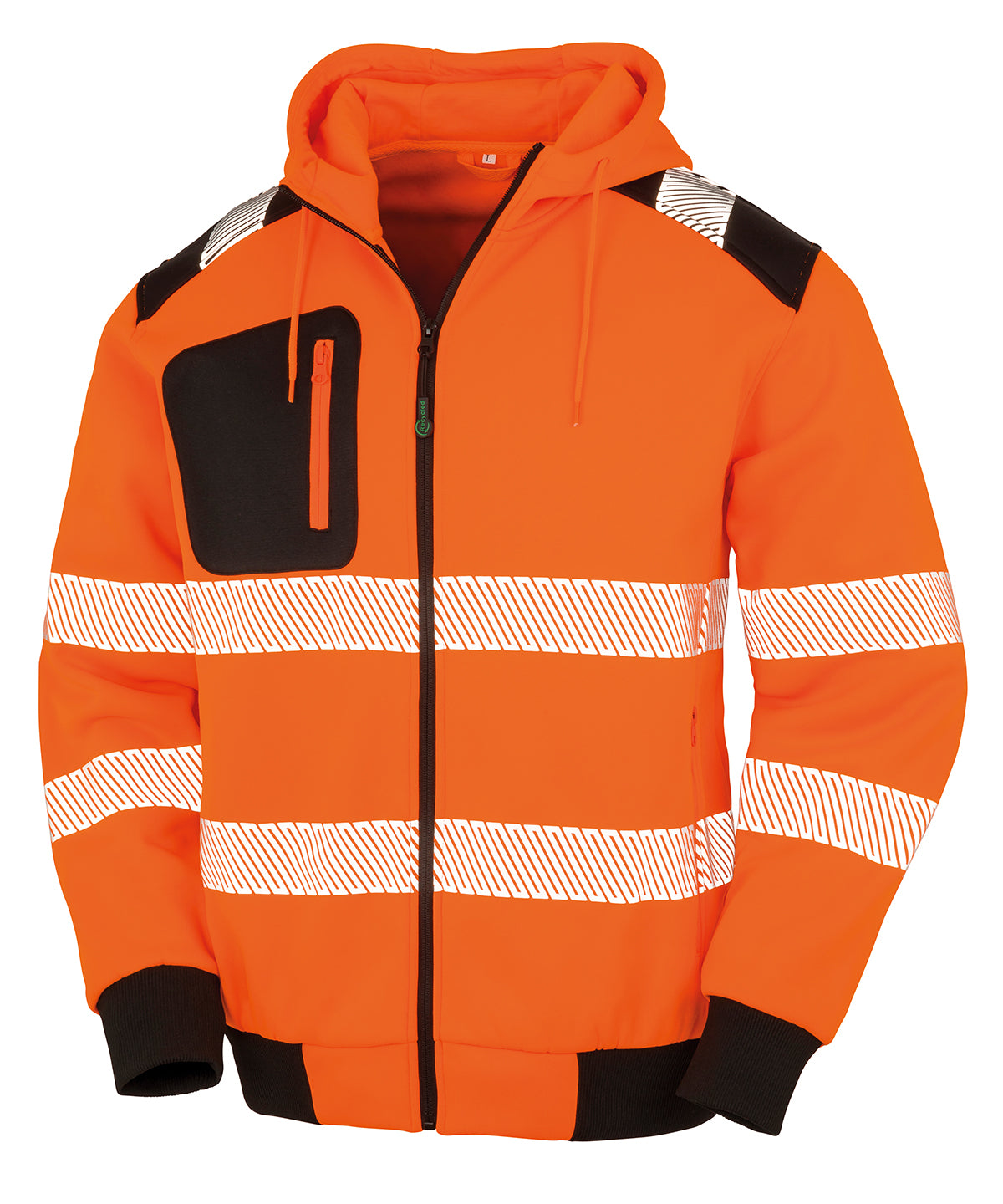 Tryck din logga på Hoodies från Result Genuine Recycled - Anpassa Result Genuine Recycled - Återvunnen Robust Säkerhetströja med Dragkedja i färgen Neon orange för företag, föreningar och privatpersoner