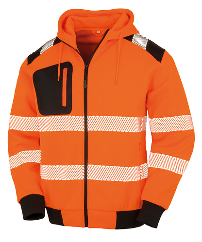 Tryck din logga på Hoodies från Result Genuine Recycled - Anpassa Result Genuine Recycled - Återvunnen Robust Säkerhetströja med Dragkedja i färgen Neon orange för företag, föreningar och privatpersoner