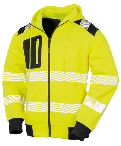 Tryck din logga på Hoodies från Result Genuine Recycled - Anpassa Result Genuine Recycled - Återvunnen Robust Säkerhetströja med Dragkedja i färgen Neon gul för företag, föreningar och privatpersoner