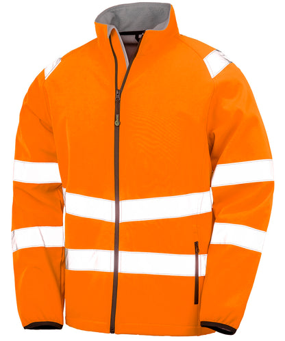 Tryck din logga på Softshelljackor från Result Genuine Recycled - Anpassa Återvunnen 2-lagers tryckbar säkerhetssoftshell i färgen Neon orange för företag, föreningar och privatpersoner