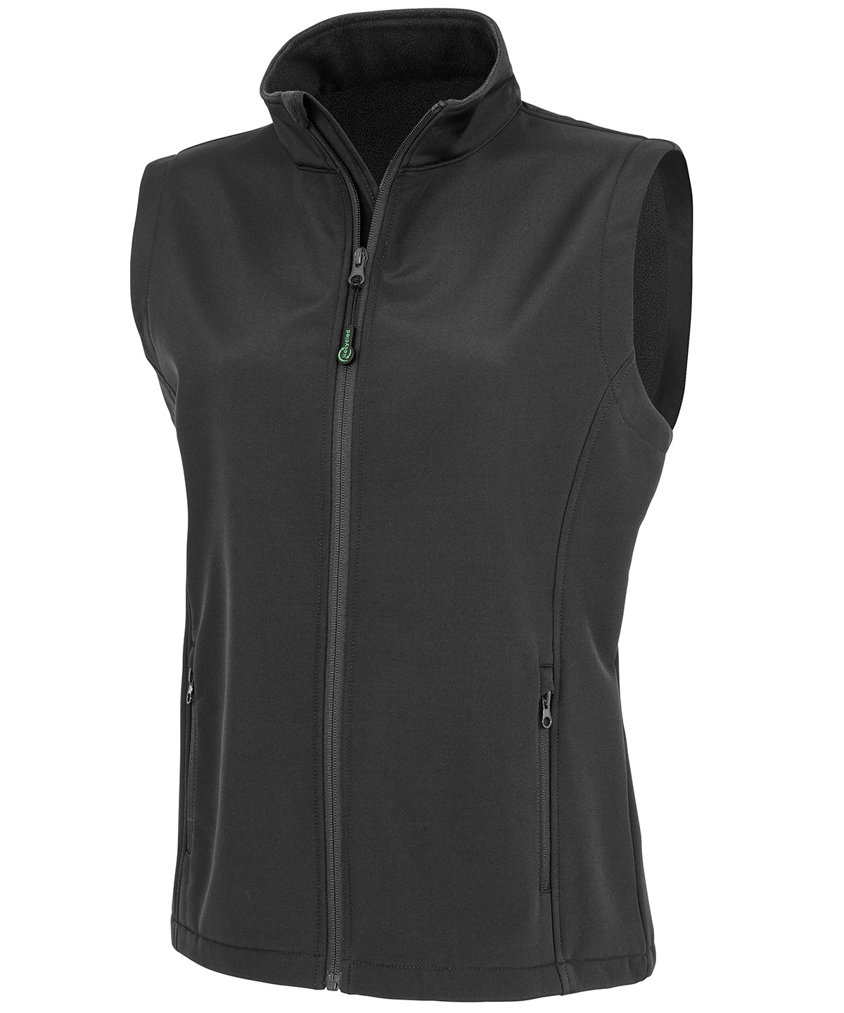 Tryck din logga på Termovästar från Result Genuine Recycled - Anpassa Återvunnen 2-lagers tryckbar softshell bodywarmer för damer i färgen Svart för företag, föreningar och privatpersoner