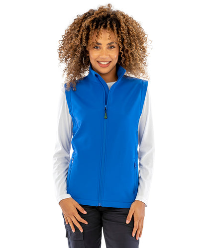 Tryck din logga på Termovästar från Result Genuine Recycled - Anpassa Återvunnen 2-lagers tryckbar softshell bodywarmer för damer i färgen för företag, föreningar och privatpersoner
